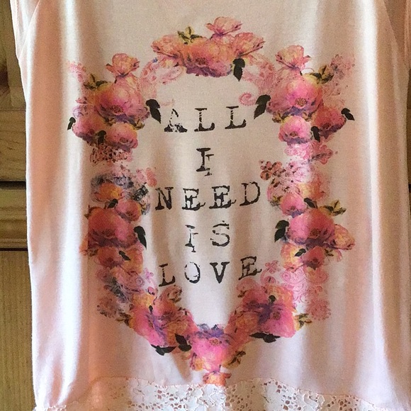 Peach colored shirt “Love is all you need”  Small - Picture 2 of 3